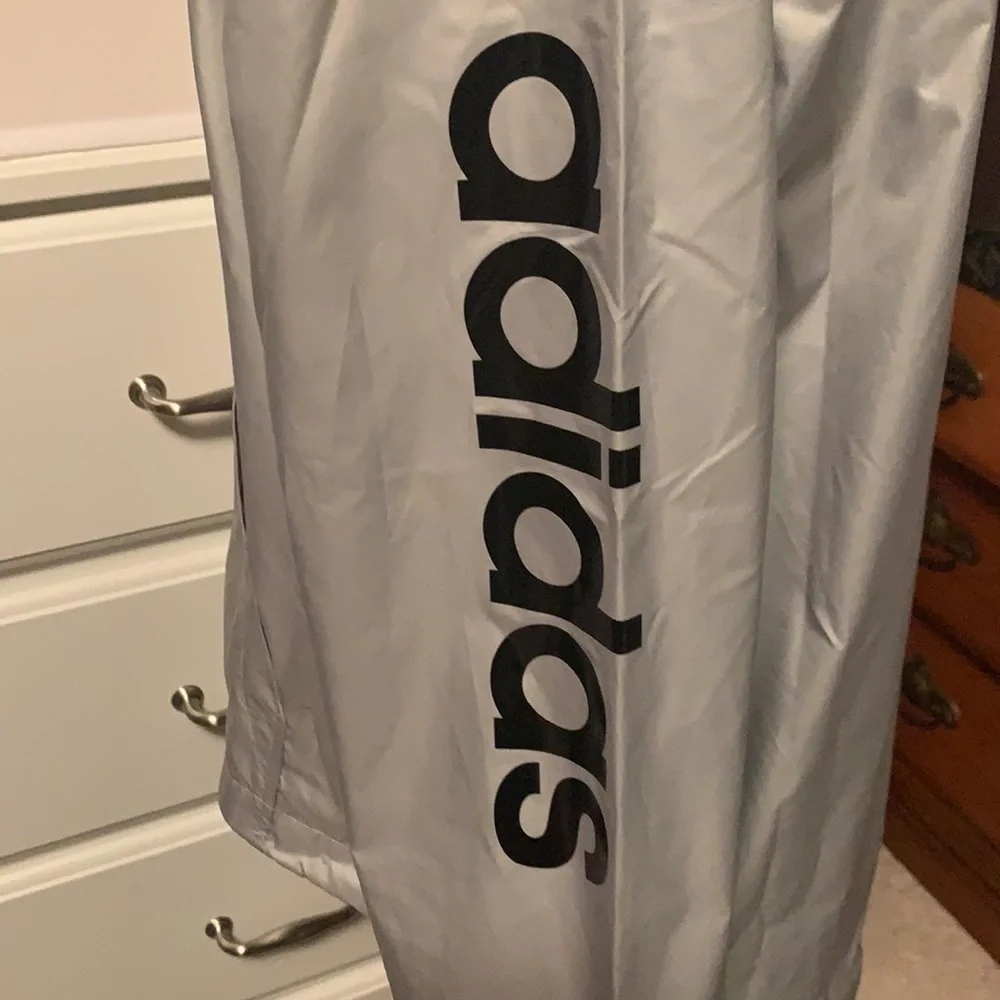 Adidas light gray polyester sports jacket, logo down sleeve, medium